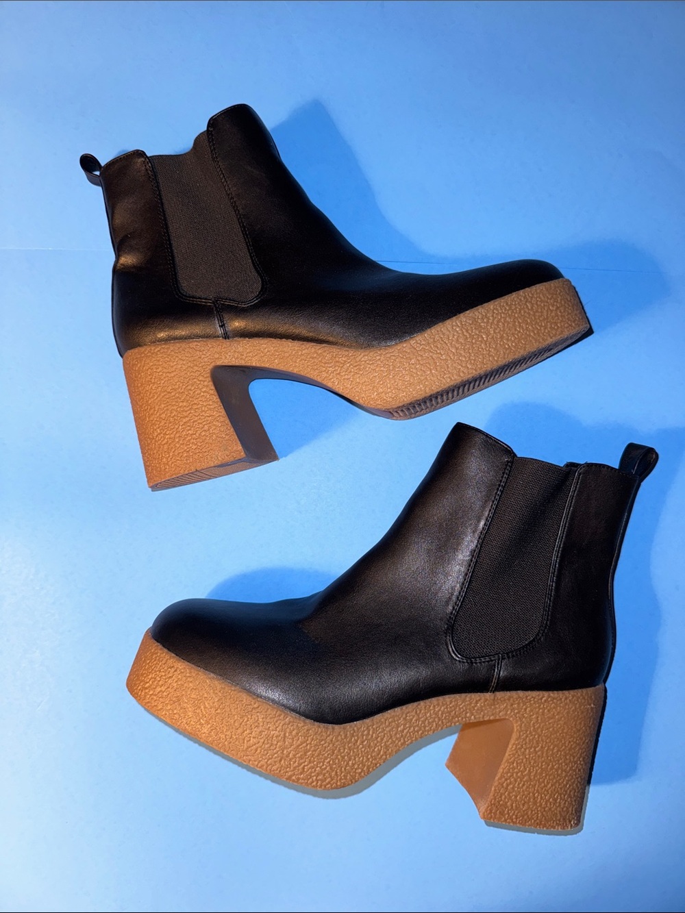 Steve Madden Black Leather Ankle Boots with Tan Platform